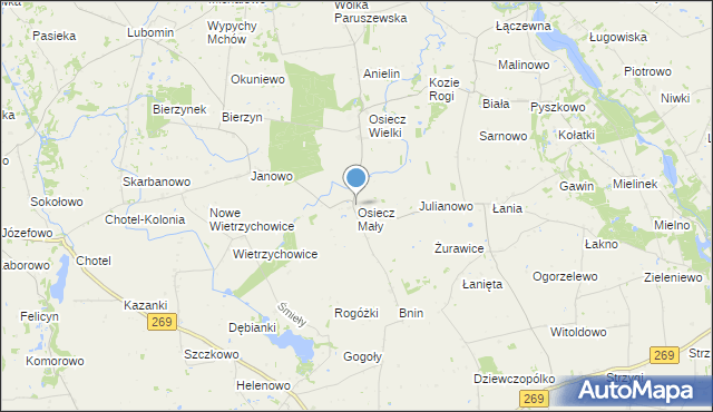 mapa Osiecz Mały, Osiecz Mały na mapie Targeo